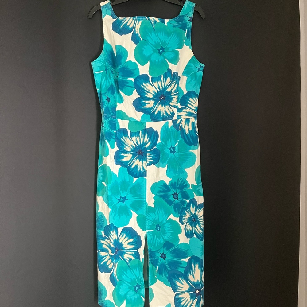 Express Stretch Blue Hibiscus Floral Print Sheath Dress